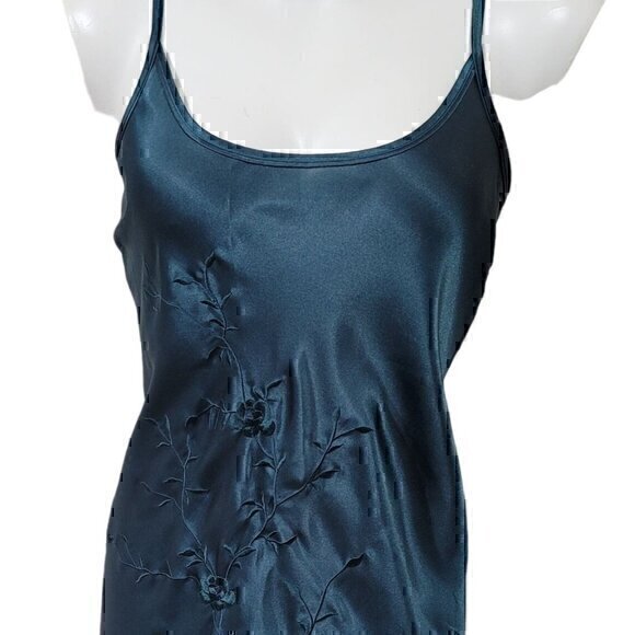 Cabernet Silky Gown Slip Dress S Green Embroidered - Picture 2 of 10